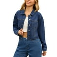 thumbnail image 4 of INSPIRE CHIC Women's Long Sleeve Frayed Hem Trendy Cropped Denim Jacket XL Dark Blue, 4 of 5