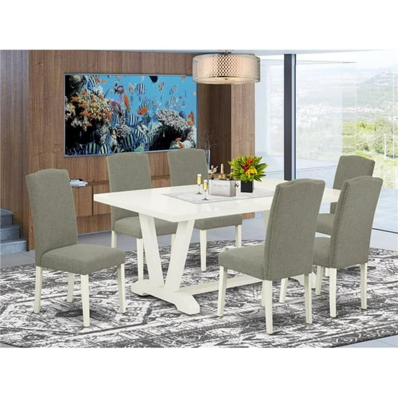 7 Piece V-Style Dining Table Set - Dark Shitake