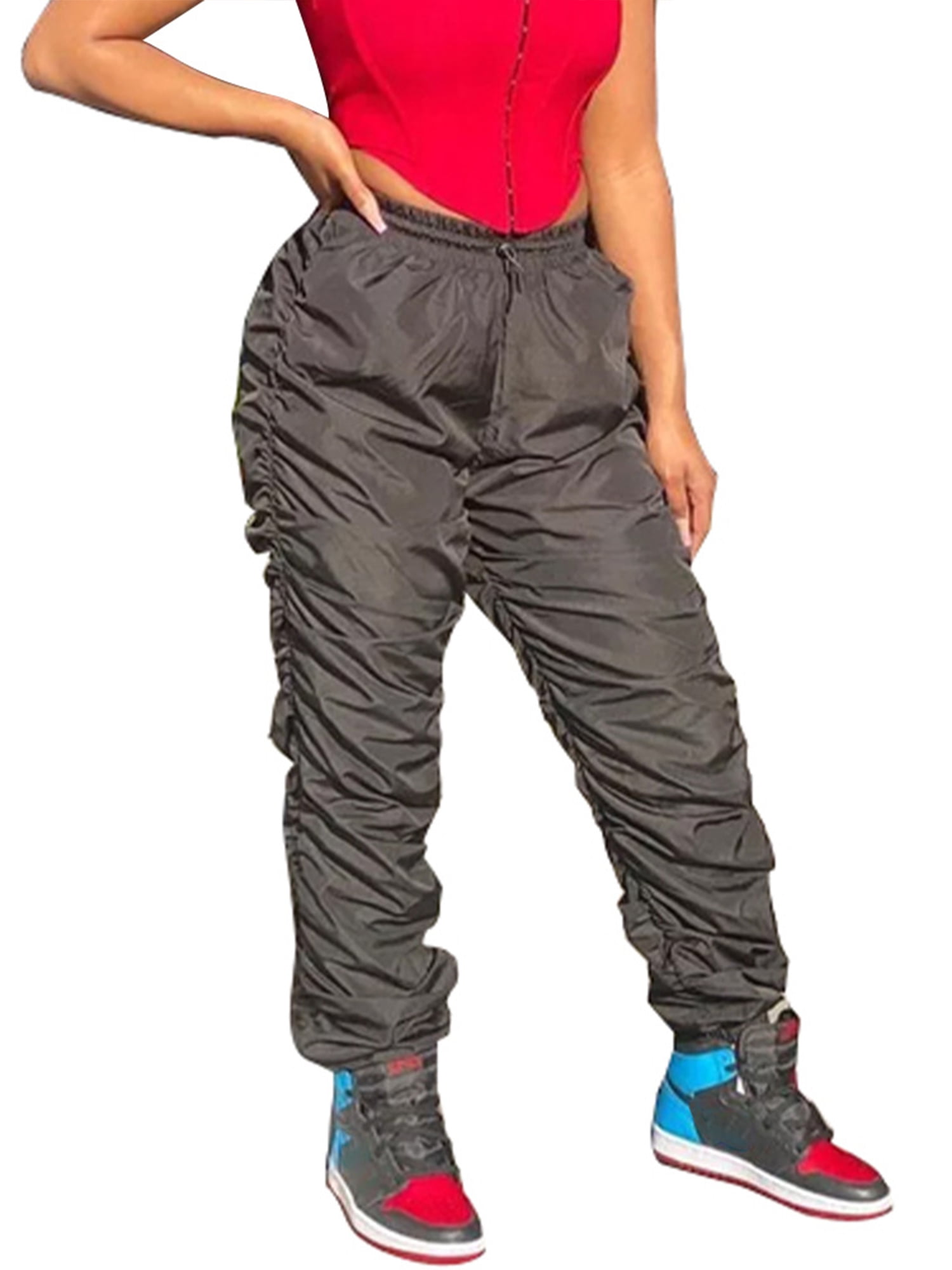 Lallc - Womens Elastic Waist Pleated 