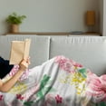 thumbnail image 3 of Floral Soft Flannel Fleece Throw Blanket, Exotic Peony Flowers and Leaves with Dots, Cozy Plush for Indoor and Outdoor Use, 60" x 80", Pastel Pink Mustard, by Ambesonne, 3 of 5