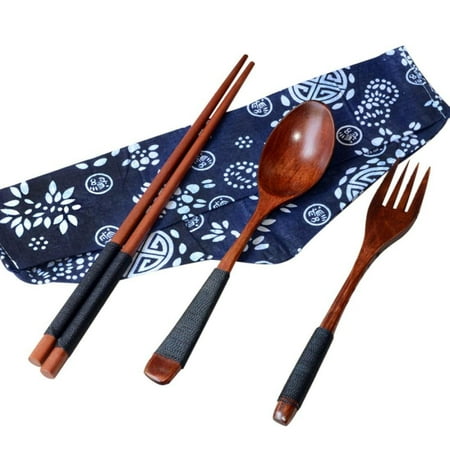 

Japanese Vintage Wooden Chopsticks Spoon Fork Tableware 3Pcs Set New Gift Western Tableware Wood Fork Spoon Dessert Fruit Serving Children Food