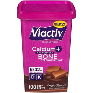 Viactiv Calcium Supplement Soft Chews, Milk Chocolate (100CT) Vitamin D & K