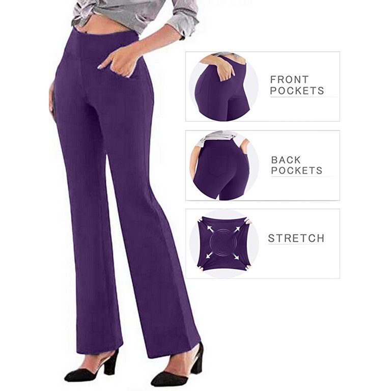 Hanerdun Women Bootcut Yoga Pants with Pockets Female High Waist Sweat Pant  Workout Activewear Purple 3XL 