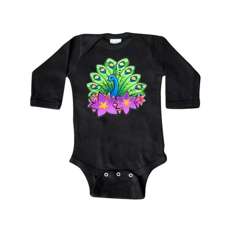 

Inktastic Peacock and flowers Gift Baby Boy or Baby Girl Long Sleeve Bodysuit
