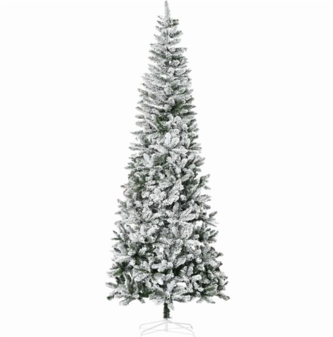 Artificial Christmas Tree, Snow-Flocked Slim Pine Artificial Christmas Tree with Realistic Branches and 1084 Tips