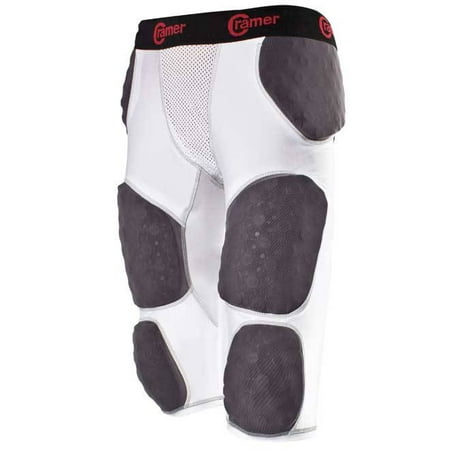 Cramer Thunder 7 Pad Football Girdle With Integrated Hip, Thigh, Knee and Tail Pads, White, (Best Football Pads For Linebackers)