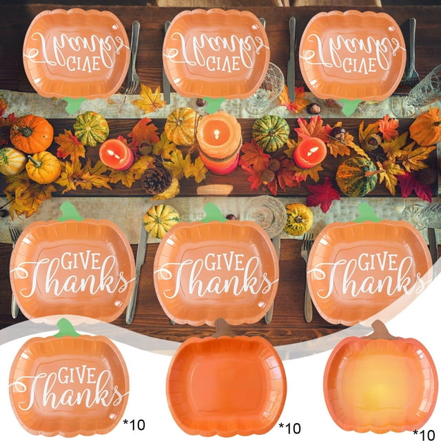 Orange Halloween Pumpkin Paper Plates Set Of 10 Disposable Party Tableware For Thanksgiving Dinner Dessert Plates 9 Inch Square Paper Plates 23X23Cm Orange Decorative Plates For Holiday Ce