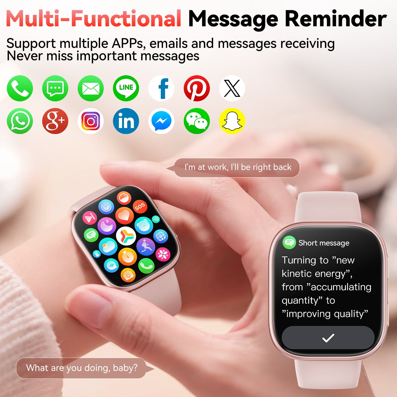 Mingdaln Smart Watches for Women Android iPhone (7 Bands Gift Set), [1.85" AMOLED Screen] Smartwatch Fitness Tracker Ip68 Waterproof with Bluetooth Calls, AI Control, 7 Days Battery，Pink