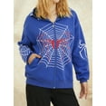 thumbnail image 3 of Women Hoodie Sweatshirt Casual Spider Web Print Long Sleeve Zip Up Jacket Autumn Streetwear, 3 of 9