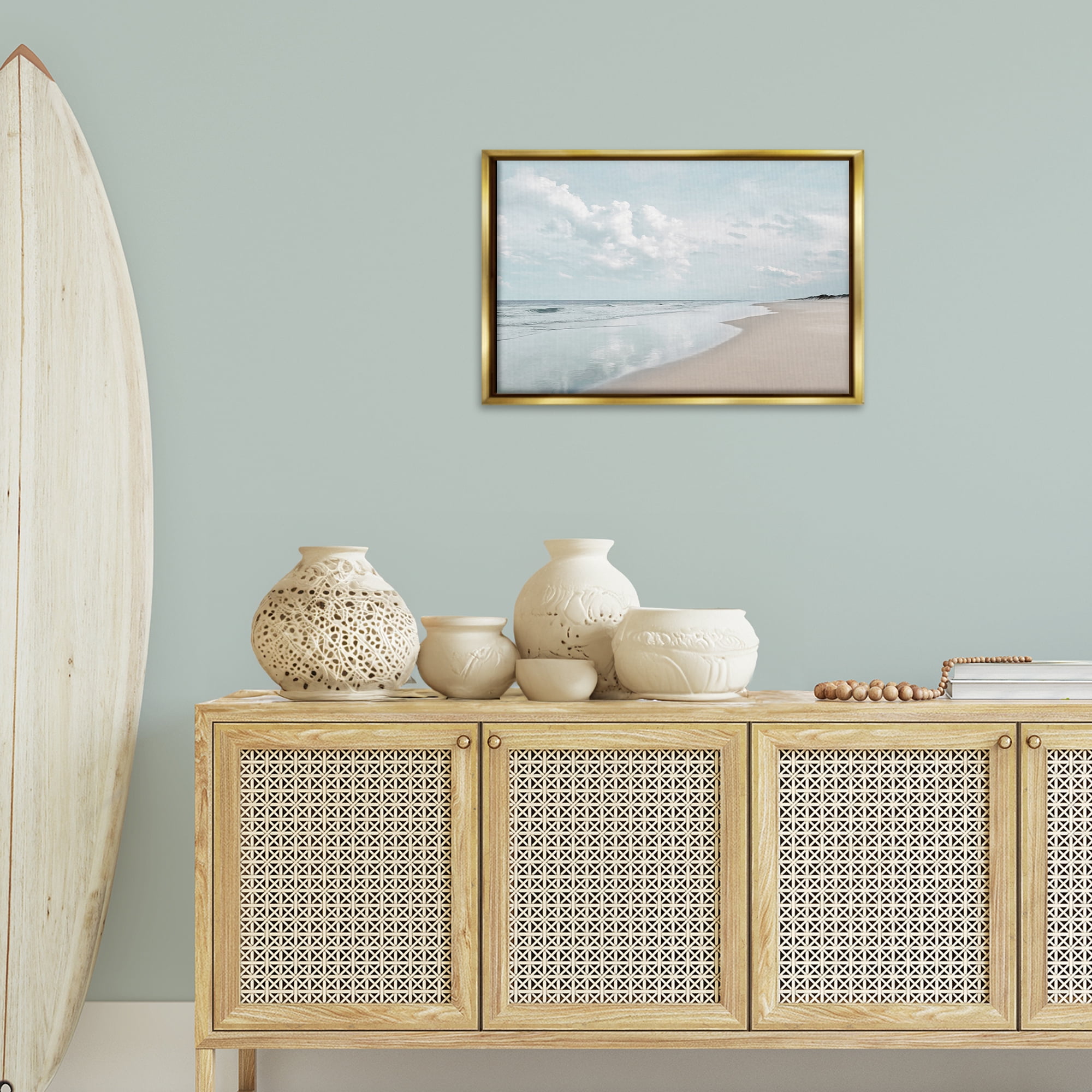 Stupell Industries Endless Beach View Nautical & Beach Photography Gold Floater Framed Canvas Art Print Wall Art, 25 x 17