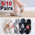 thumbnail image 2 of 5/10 Pairs Women Flower Pattern Invisible Socks Spring Summer Sweat Absorbing Breathable Soft Comfortable Knitted Casual Socks ﻿, 2 of 9
