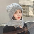 thumbnail image 3 of Naxoaeo Clearance Womens Beanie and Scarf Set for Girls Warm Knit Winter Ski Hat with Fleece Lined, Elastic Warm Conjoined Ear Protection Knitted Hat, Winter Beanie Hat Scarf, 3 of 5