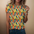 thumbnail image 2 of T-shirts pour Femmes, Couleur Unie, Col Rond Ample, Imprimé Amusant, Manches Courtes, Orange L, 2 of 4