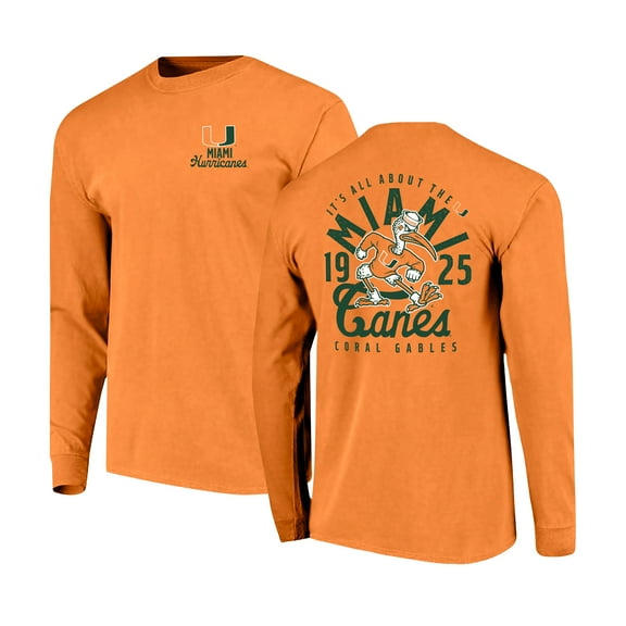 Men's Orange Miami Hurricanes Comfort Colors Mascot Overlay Long Sleeve T-Shirt