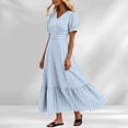 thumbnail image 6 of YuXingFu Womens Cotton Dresses with Sleeves Maxi V-Neck Plus Size Womens Dress Short Sleeve for Beach Long Casual Summer Light Blue L, 6 of 7