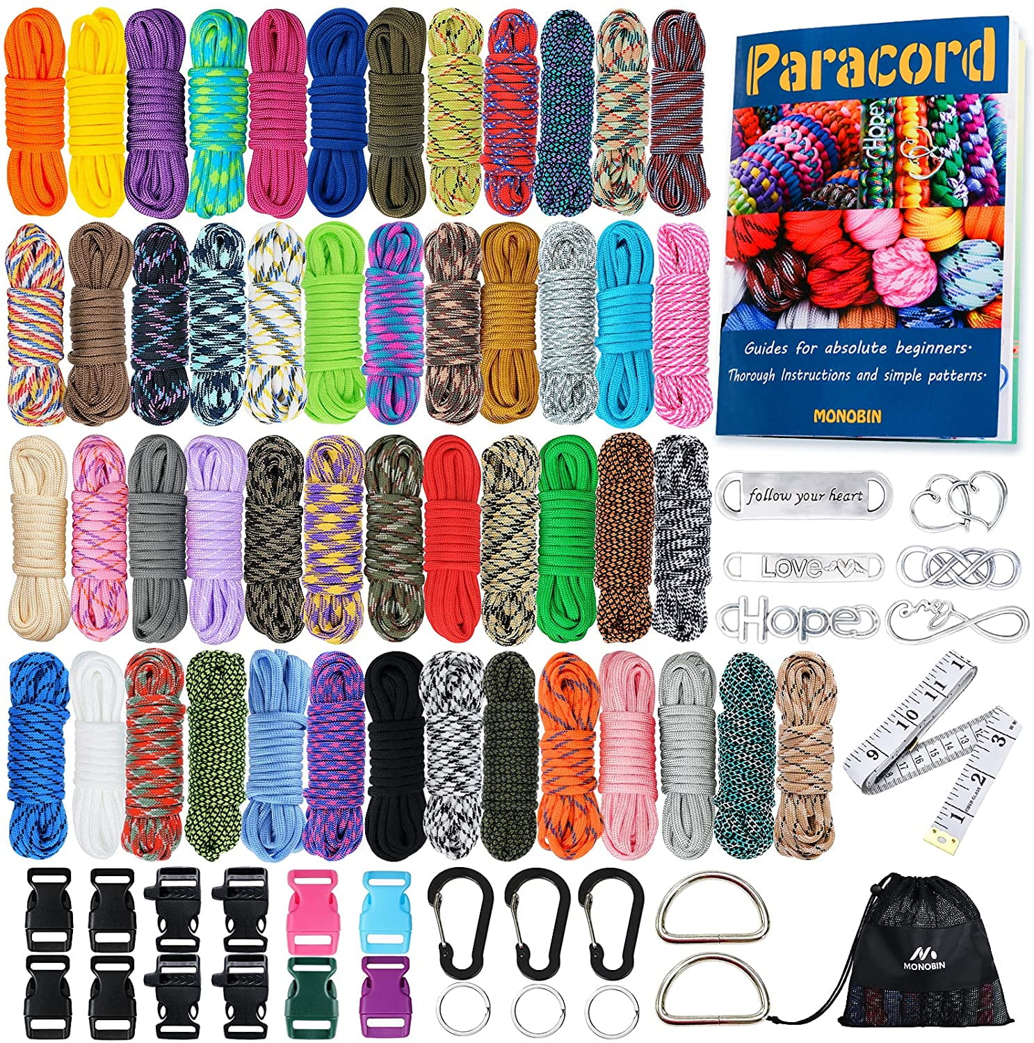 MONOBIN Paracord, 50 Colors Paracord Combo Kit - Multifunction Parachute  Cord with 28 Paracord Accessories for Making Paracord Bracelets, Lanyards,  Dog Collars (50Colors-C) - Yahoo Shopping