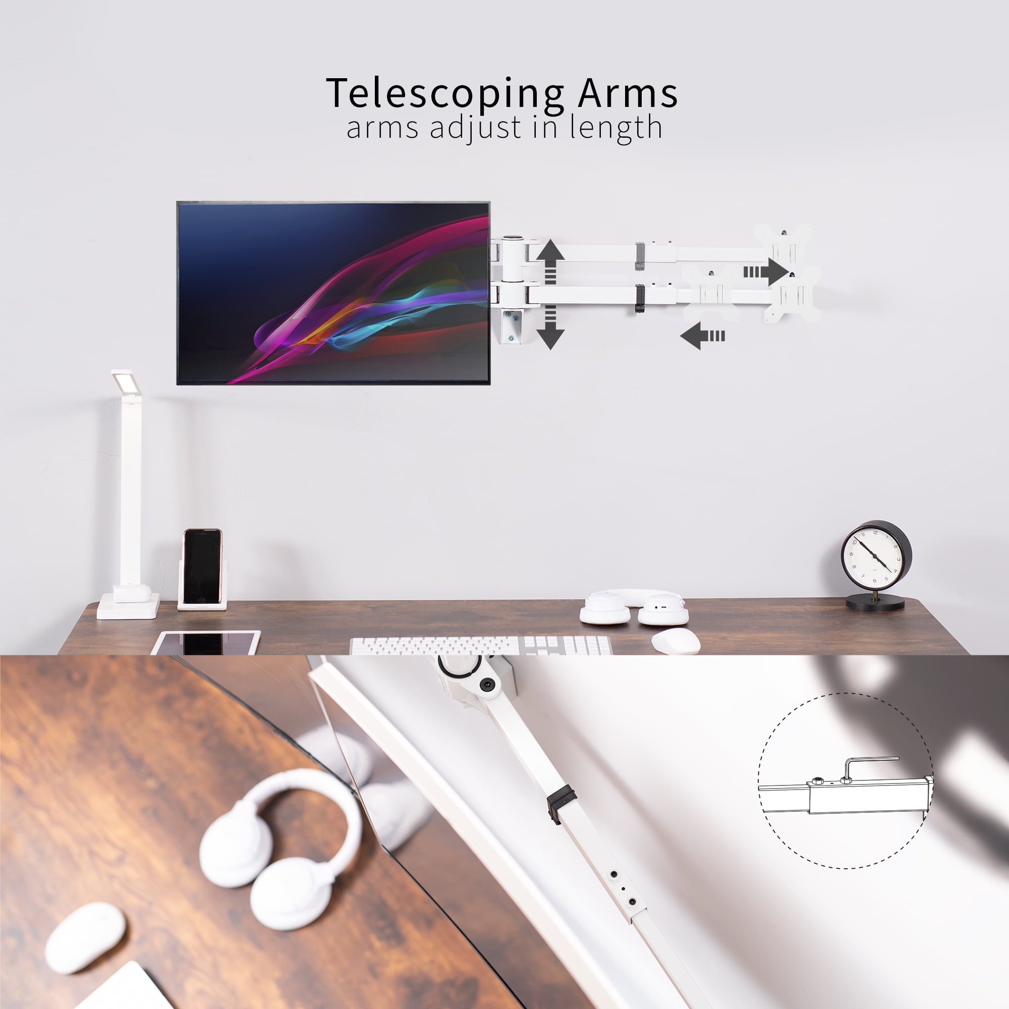 VIVO White Telescoping Flush Wall Mount for Dual 27"- 38" Ultra Wide Monitors