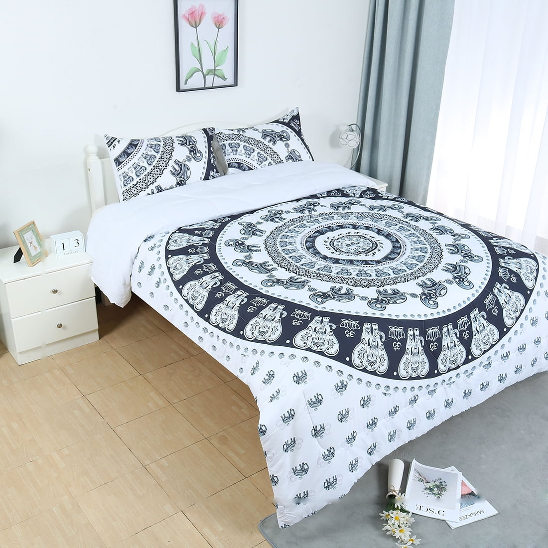 Unique Bargains Bohemian Boho Mandala Comforter Bedding Set White Full