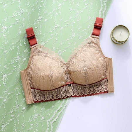 TOWED22 Plus Size Bras for Women Women s Plunge Bra Deep V Underwire Low Cut Bras T Shirt Cleavage Lightly Padded Khaki 40B