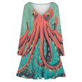 thumbnail image 3 of Red Octopus Long Sleeve Dresses For Women Vintage Elegant Party Dress Oversized V-neck Dress S-8XL, 3 of 7