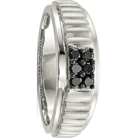 Sterling Silver Mens Black Diamond Polished And Satin Ring