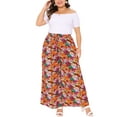 thumbnail image 2 of Agnes Orinda Women's Plus Size Floral Wide Leg Pants Rise Front Tie Boho Flowy Casual Beach Palazzo Trousers with Pockets 4X Black Red, 2 of 6