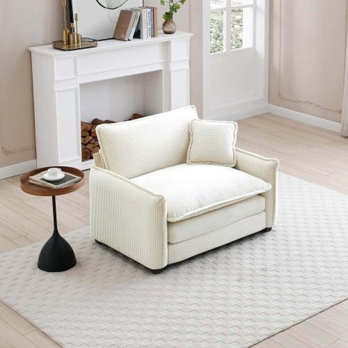 46" High-Resilience Modern Mid-Century Accent Armchair, Oversized Accent Chair with Removable Armrests, Mid-Century Modern Chair with Retro Charm for Living Rooms, Beige