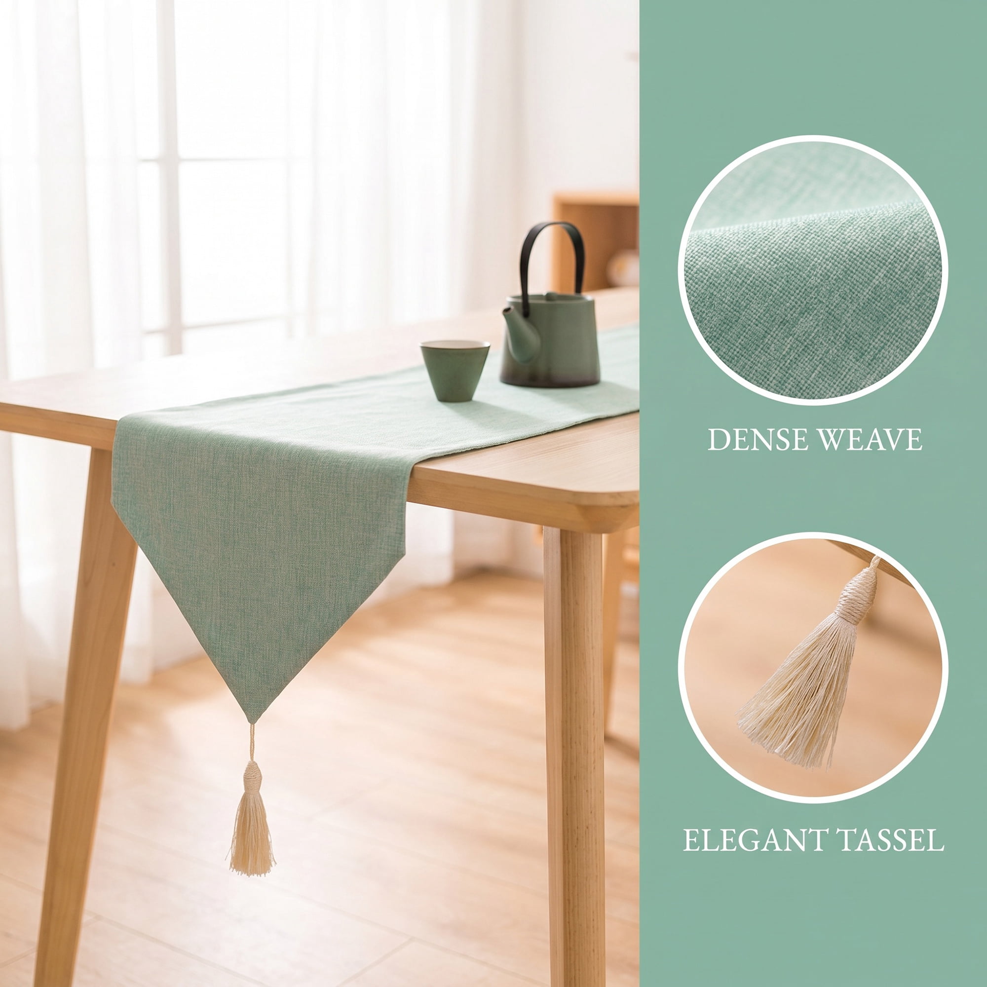 Unique Bargains Long Washable Cotton Table Runner Light Green 12.6" x 63"