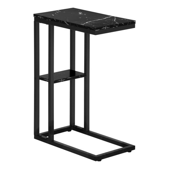 Monarch C-shaped Accent Table in Metal Black Marble Look