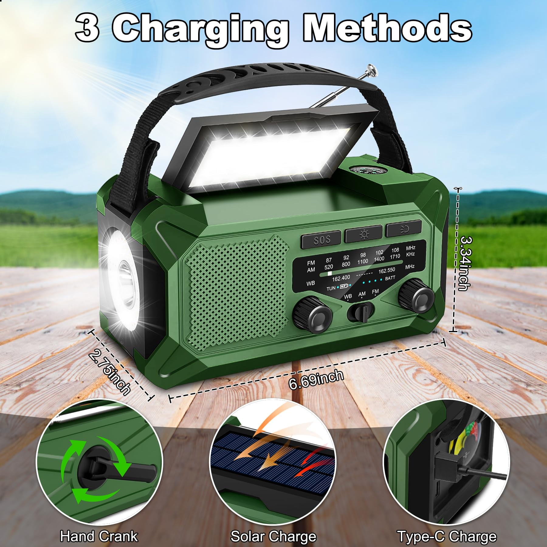 KOGYAS 10000mAh Emergency Weather Radio with LED Flashlight, AM/FM NOAA Portable Weather Alert Radio,Solar Powered Radio with Phone Charger,USB Charged,Headphone Jack,SOS Alarm,Compass
