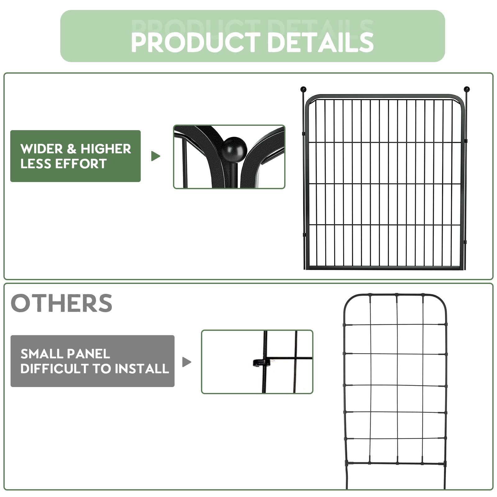 6Pcs/Set Garden Fence Pannels 31.5"(H)*27.6"(L) Animal Barrier with Door Black Iron Garden Border Edging for Yard Patio