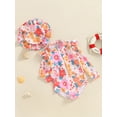 thumbnail image 3 of KelaJuan Toddler Girls Summer Romper Swimwear Long Sleeve O Neck Floral Bathing Suit + Hat, 3 of 8