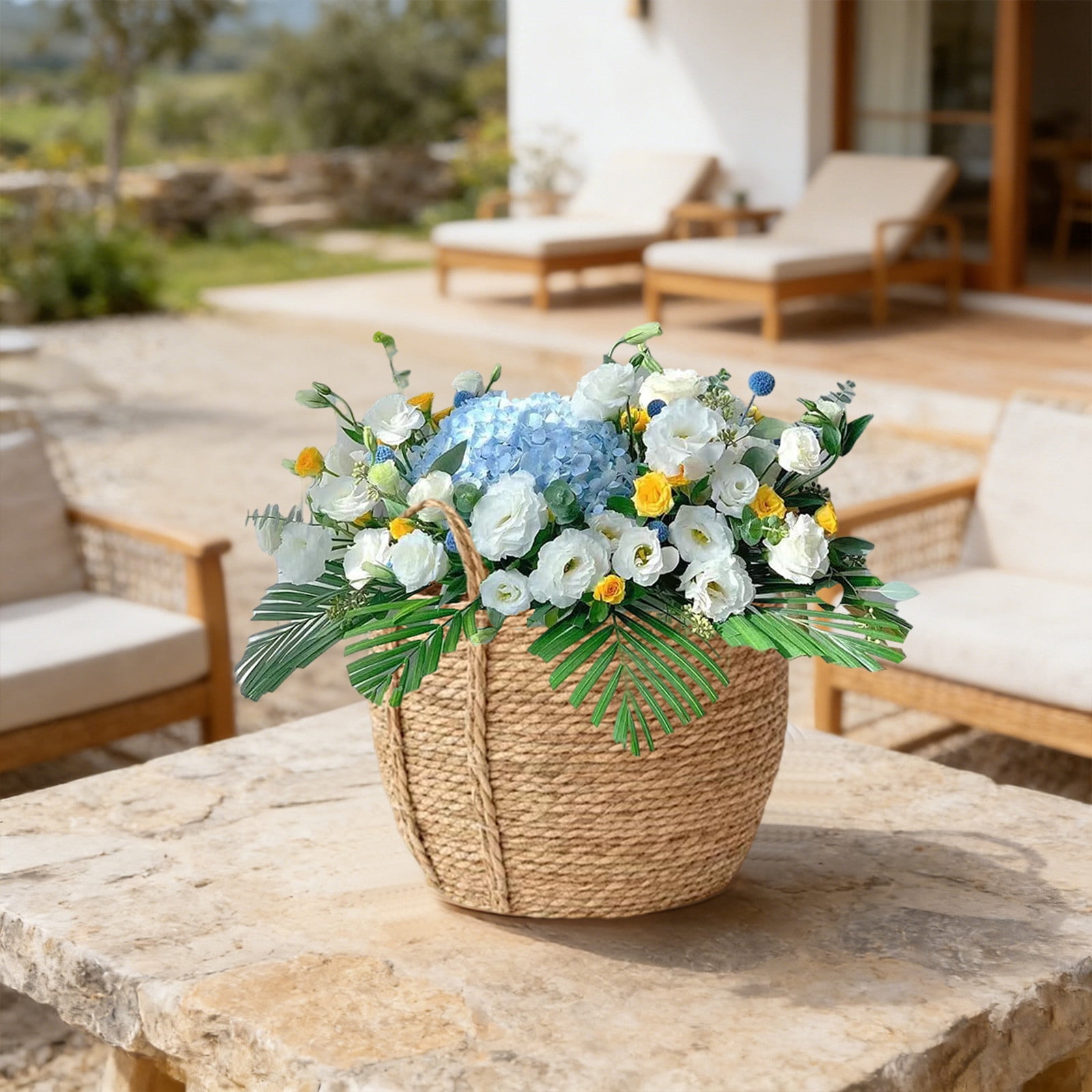 Woven Planter Basket with Woven Handles Rattan Grass Woven Flower Basket Flower Pot Decoration Breathable Plant Container Plant Basket for Office Home Living Room Farmhouse Lawn