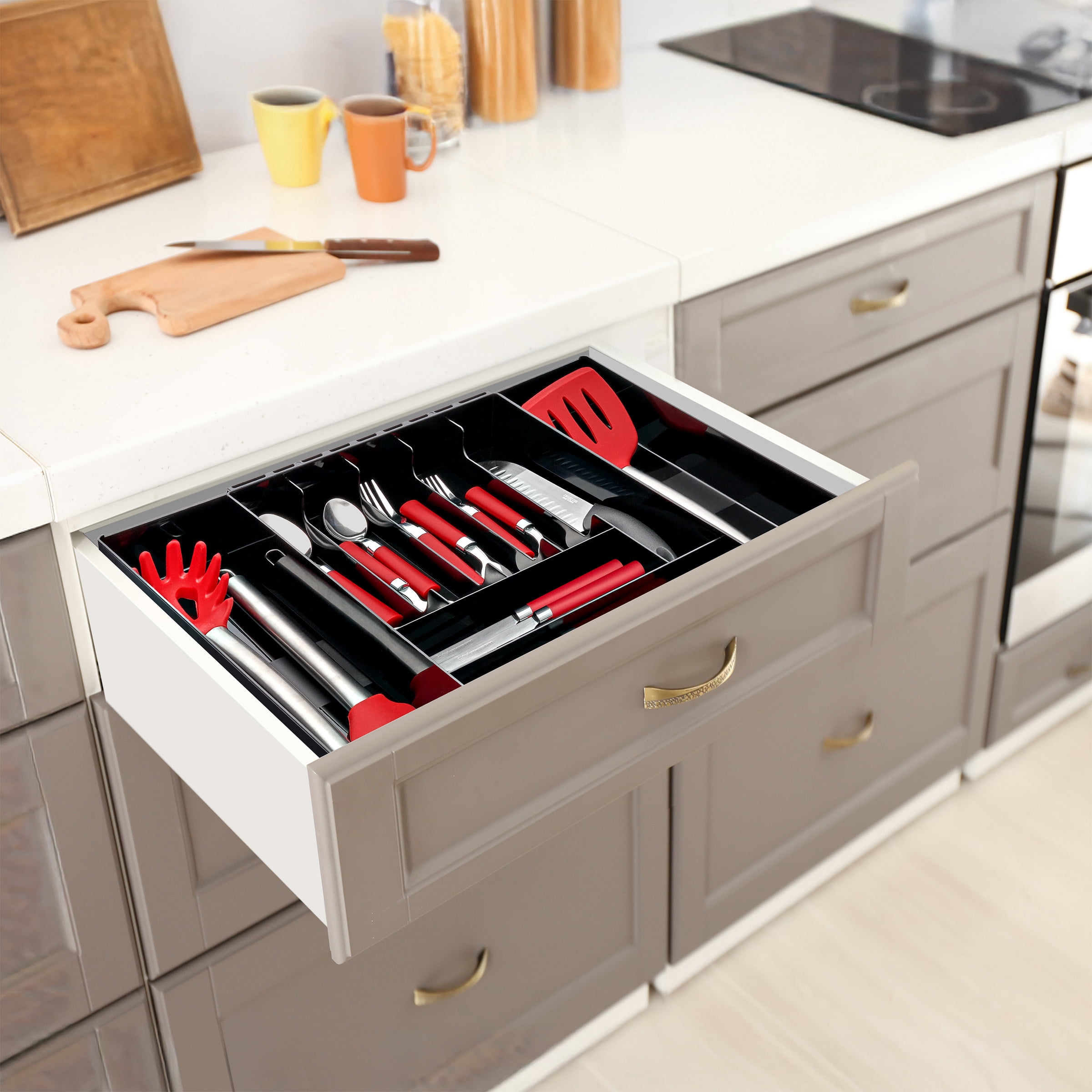 Sorbus Large Expandable Silverware Drawer Organizer – Adjustable Utensil & Cutlery Tray, Black
