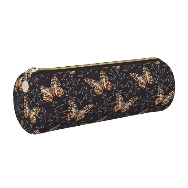 Disketp Butterfly1 Estuche Organizador de Lápices de Cuero, Estuche de Oficina con Cremallera para Bolígrafo y Lápiz