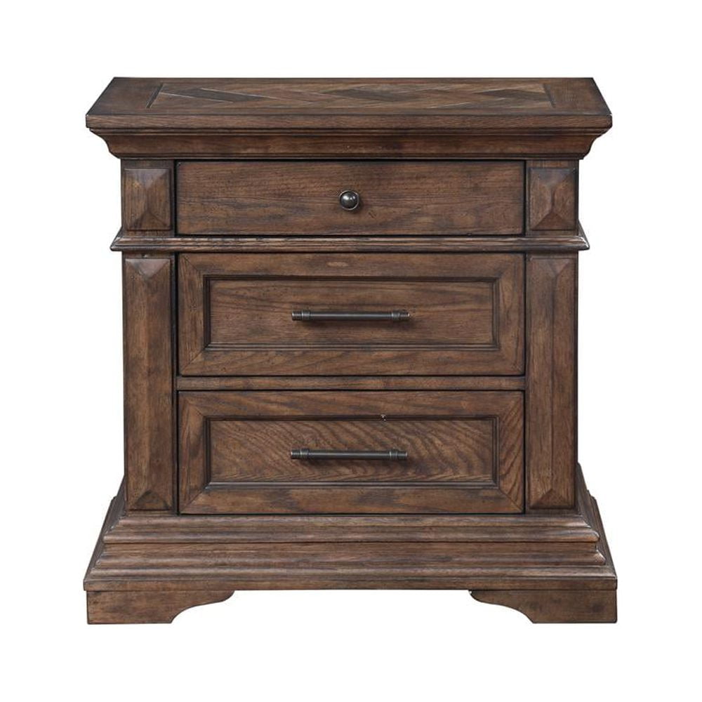 New Classic Furniture Mar Vista Solid Wood 3-Drawer Nightstand in Walnut Brown