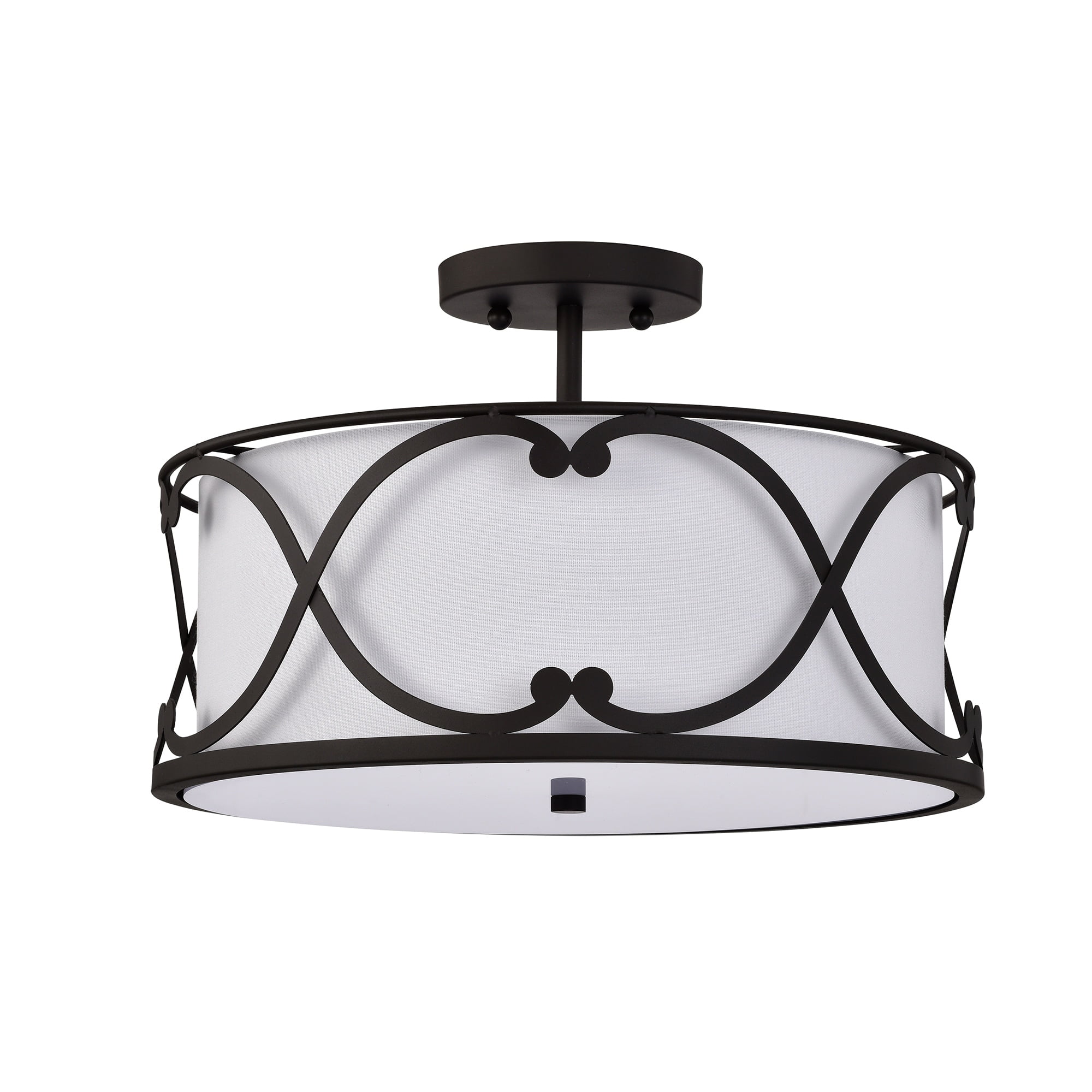 Warehouse of Tiffany Kine Brown 3-Light Metal & Fabric Drum Semi-Flush Mount
