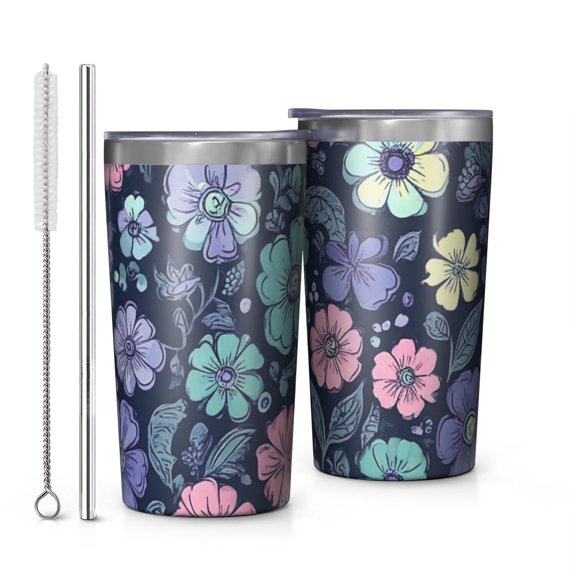 Pioneer Flower 10oz Tumblers Stainless Steel Tumbler with Lid and Straw,Vacuum Insulated Double Wall Travel Tumbler Cups with Cleaning Brush for Coffee, Tea