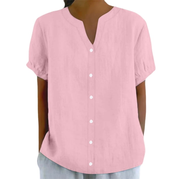 Nueva camiseta de mujer con cuello en V pequeño y botones sueltos - Camisa con botones de moda para primavera-verano - Prenda informal versátil de color liso