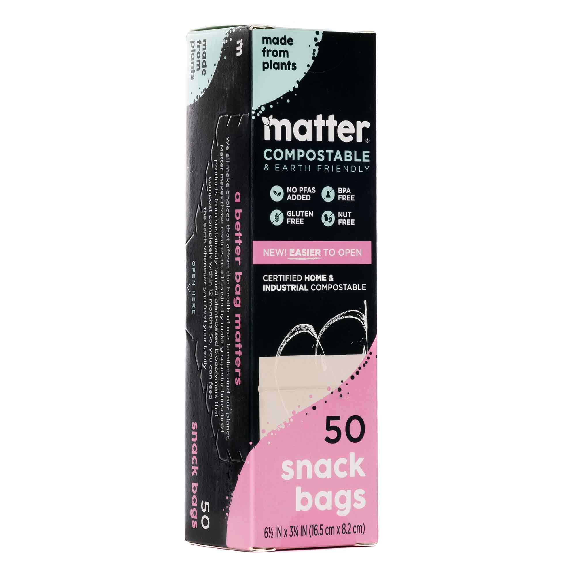 Matter Compostable Snack Size Food Storage Bags, 50 Count