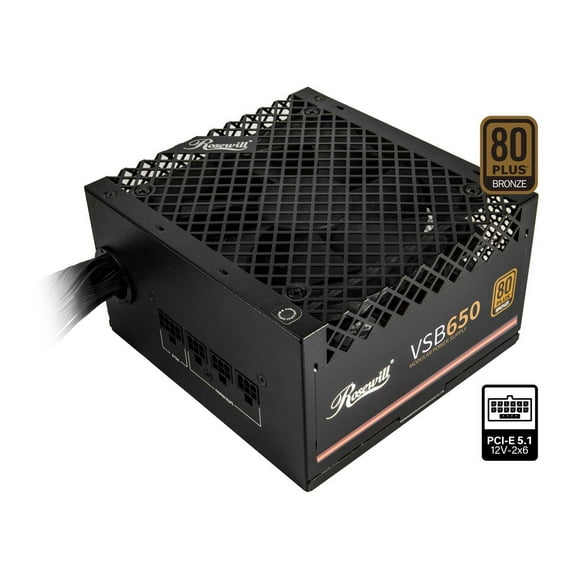Rosewill VSB 650W 80  Bronze, ATX 3.0 & 3.1 Compatible, Semi-Modular Power Supply, PCIe 5.1 12V-2x6 Connector, 105°C/221°F Japanese Capacitor, 120mm ICB Silent Fan - 5 Year Warranty - VSB650
