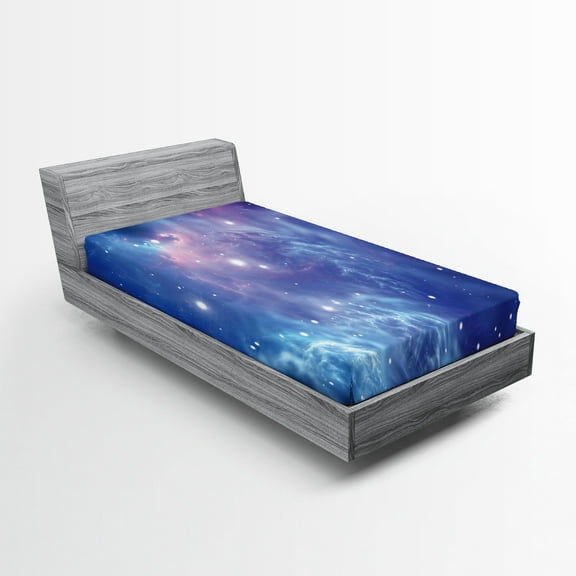 Ambesonne Nebula Fitted Sheet, Star Clusters in Space, Twin XL Size, Purple Navy