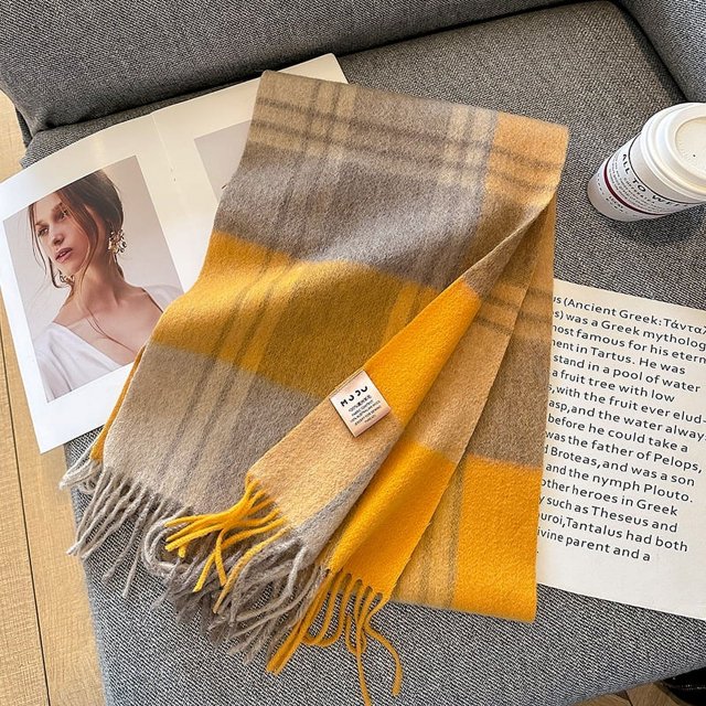 Bufanda de lana pura de otoño e invierno, bufanda clásica británica, bufanda cálida unisex para mujer y pareja