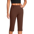 thumbnail image 2 of Capri Pants for Women Stretch High Waisted Crop Office Work Pants Summer Casual Capris Slacks Yoga Dress Pant Brown XXL, 2 of 7