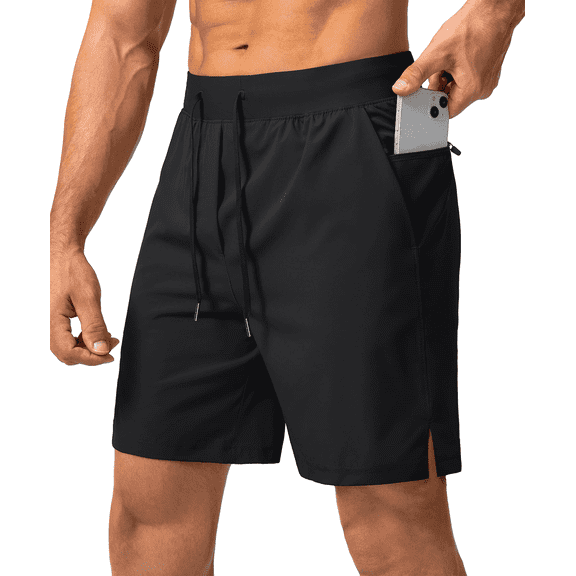 PUZTLOY Men's Running Shorts with Zipper Pockets Lightweight Quick Dry Basketball Gym Workout Athletic Shorts Black S-3XL