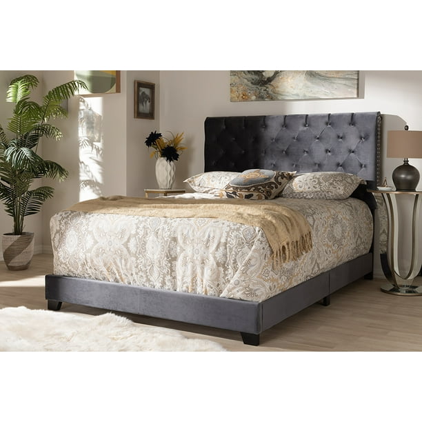 Baxton Studio Candace Luxe And Glamour, Gray Velvet Tufted King Bed