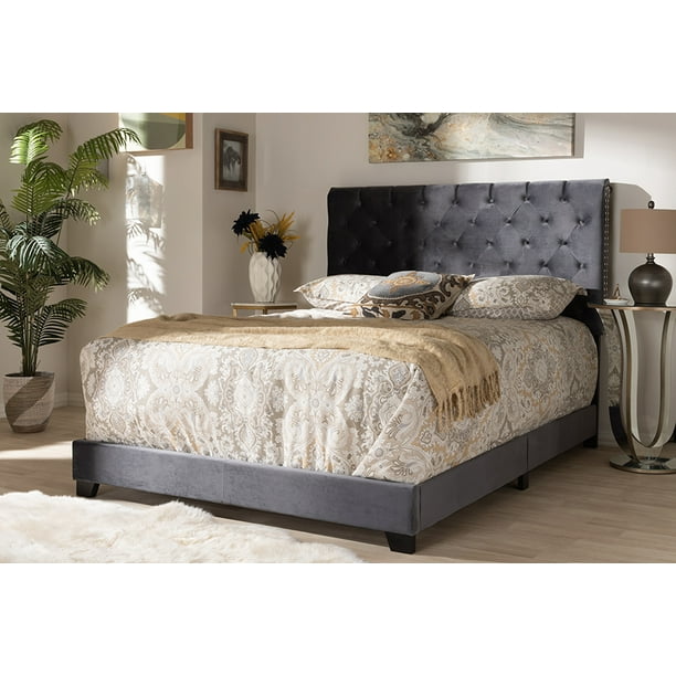 Baxton Studio Candace Luxe And Glamour Dark Grey Velvet Upholstered King Size Bed Com Baxton Studio Candace Luxe And Glamour, Gray Velvet Tufted King Bed