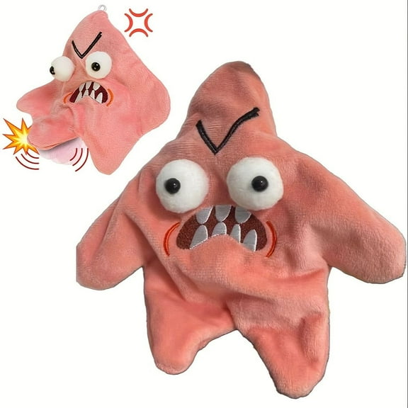 Grumpy Starfish Plush Keychain – Funny Pink Kicking Starfish Doll for Backpack, Schoolbag, Gifts