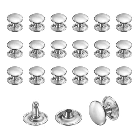Uxcell 50 Sets Leather Rivets, 12mm Double Cap Rivets, 10mm Height Tubular Metal Studs for Leather Craft Repair and Decoration DIY Clothes, Shoes, Bags, Belts, Silver
