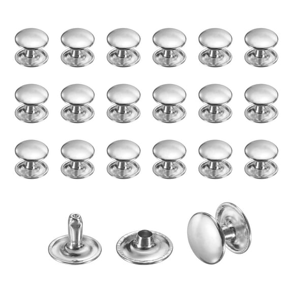 Uxcell 50 Sets Leather Rivets, 12mm Double Cap Rivets, 10mm Height Tubular Metal Studs for Leather Craft Repair and Decoration DIY Clothes, Shoes, Bags, Belts, Silver